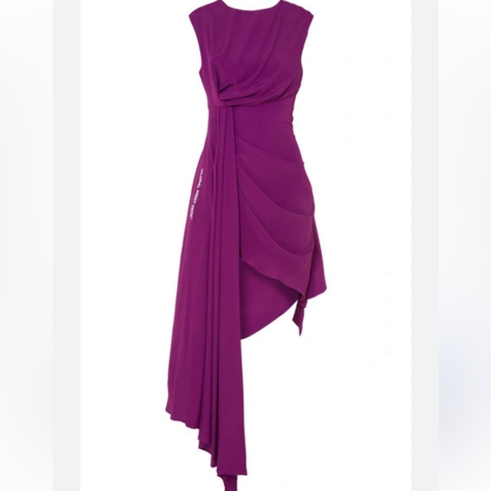 Off-White Purple “Floral Print Here” Asymmetrical Silk-blend Cocktail Dress